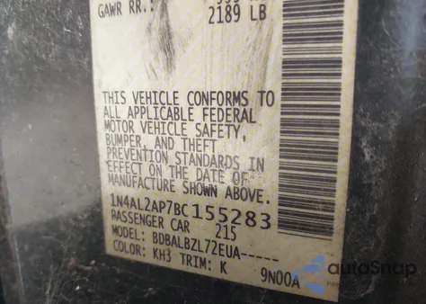 2011 Nissan Altima 2.5 S z USA, uszkodzony, nr VIN 1N4AL2AP7BC155283